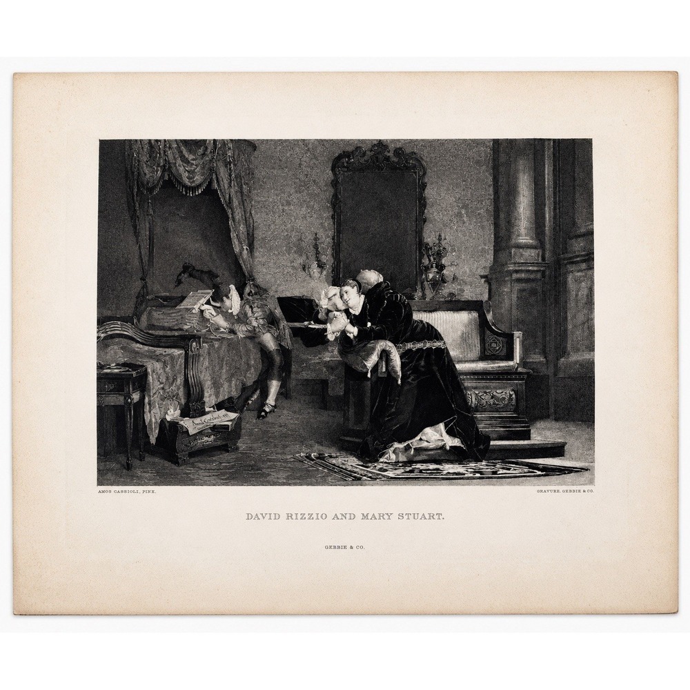 Antique David Rizzio & Mary Stuart Engraving Print Gebbie & Co 12x10